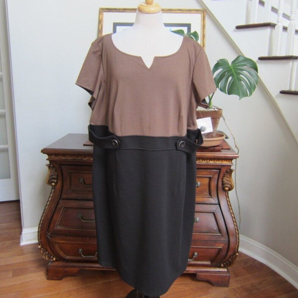 Liz Claiborne Brown & Black Ponte Knit Dress Size 22W Empire Waist Career New!